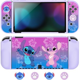 DLseego Funda para Switch OLED,Funda Protectora de TPU Compatible con Switch OLED Model, con 4 Fundas de Agarre para el Pulgar,