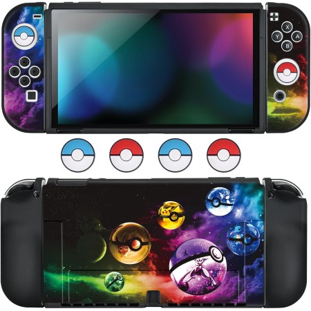 DLseego Funda para Switch OLED,Funda Protectora de TPU Compatible con Switch OLED Model, con 4 Fundas de Agarre para el Pulgar,