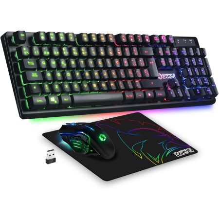 Empire Gaming - Armor RF800 Teclado y Ratón para Gamers Inalámbrico Recargable QWERTY(Layout Español) con Mouse Pad-RGB Wireless