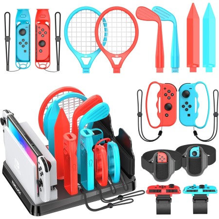 Tokluck 15 en 1 Accesorios Switch Sports 2023, Kit de Accesorios para Nintendo Switch Sports con Organizador para Consola