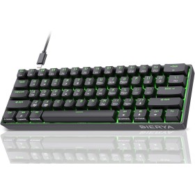 Dierya DK61se Teclado Mecánico Gaming Mini 60% Red Switch Mechanical Keyboard Retroiluminación Verde,Cable USB-Type C,Teclado