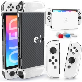 HEYSTOP Carcasa Switch OLED Dockable, Funda Protectora de TPU para Nintendo Switch OLED Modelo con 6 Agarres para el Pulgar,