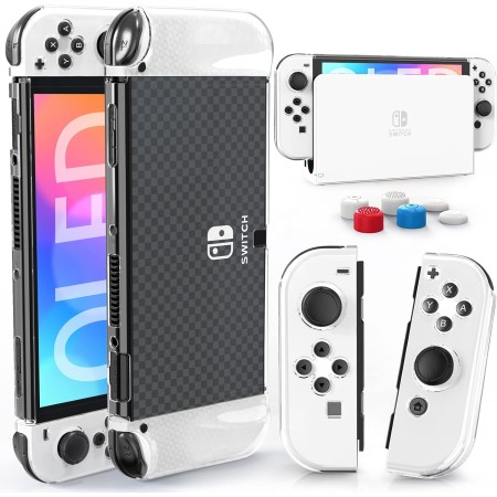 HEYSTOP Carcasa Switch OLED Dockable, Funda Protectora de TPU para Nintendo Switch OLED Modelo con 6 Agarres para el Pulgar,