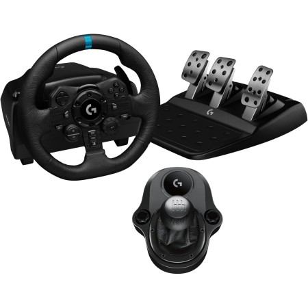 Logitech G G923 Volante y Pedales de Carrera para PS5, PS4, PC, TRUEFORCE 1000 Hz con Force Feedback, Embrague Dual, Funda de