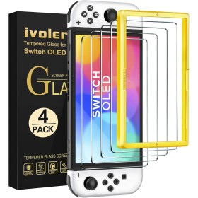 ivoler 4 Piezas Protector de Pantalla Compatible con Nintendo Switch OLED Modelo 7 pulgadas 2021 Modelo, Incluye Marco de