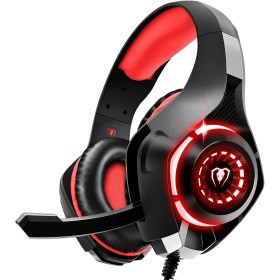 Tatybo Cascos Gaming, Auriculares Gaming con Graves Envolventes 3D, Micrófono Reducción De Ruido Y Almohadillas De Proteína,