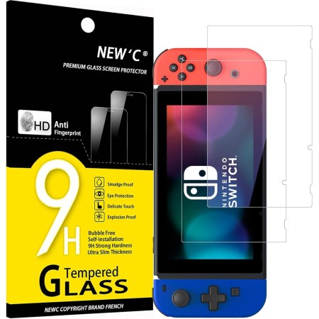 NEW'C 2 Piezas, Protector Pantalla para Nintendo Switch, Cristal templado Antiarañazos, Antihuellas, Sin Burbujas, Dureza 9H,