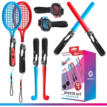 Oniverse Kit de Accesorios para Nintendo Switch Sports, Pack de 12 en 1 con correas, raquetas, espadas chanbara, palos de golf,