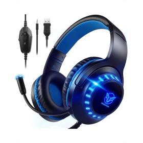 Pacrate Cascos Gaming para PS4/PS5/Xbox One/Nintendo Switch/PC, Auriculares Gaming con Microfono Cascos PS4, Cascos Gamer, Azul