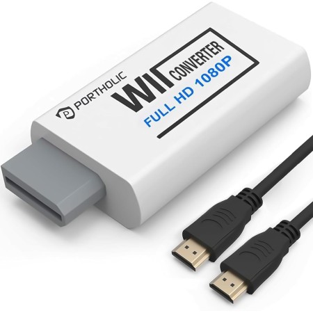 PORTHOLIC Adaptador Wii HDMI con Cable HDMI HD 1080p con Salida de Audio de 3,5 mm y Hdmi, soporta Todos los Modos de