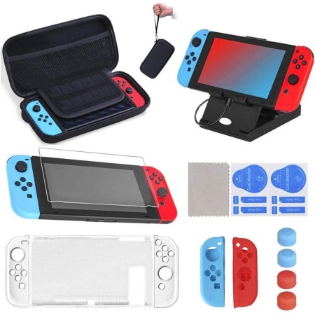 17 en 1 Kit de Accesorios para Nintendo Switch, Funda para Nintendo Switch con 10 Cartucho de Juego | 2 Protector de Pantalla |