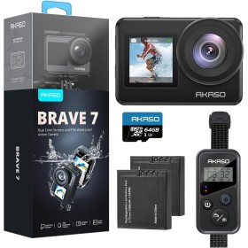 AKASO Brave 7 Cámara Deportiva 4K con Tarjeta de Memoria microSDXC de 64GB Cámara de Acción 20MP WiFi Camara Acuatica Sumergible