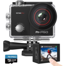 AKASO EK7000 Pro Cámara Deportiva 4K con Tarjeta de Memoria microSDXC de 64 GB Cámara de Acción 20MP WiFi Cámara Sumergible