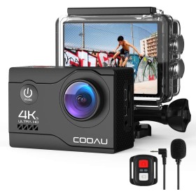 COOAU Camara Deportiva 4K30FPS 20MP WiFi con Micrófono Externo, Gran Angular 170 °, Camara Acuatica Sumergible 40M Impermeable