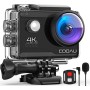 COOAU Camara Deportiva 4K30FPS 20MP WiFi con Micrófono Externo, Gran Angular 170 °, Camara Acuatica Sumergible 40M Impermeable