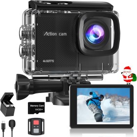 Cámara Deportiva 4K60FPS con Tarjeta 64GB,131FT Cámara Subacuática con 8X Zoom,48MP HD WiFi Videocámara 170° EIS Cámara de