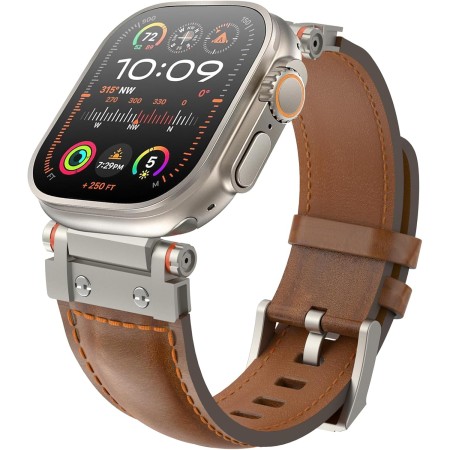 Supore Correa Cuero Compatible con Apple Watch Ultra 2/Ultra 49mm, 26mm Ancho Correa con Conector de Acero Inoxidable para