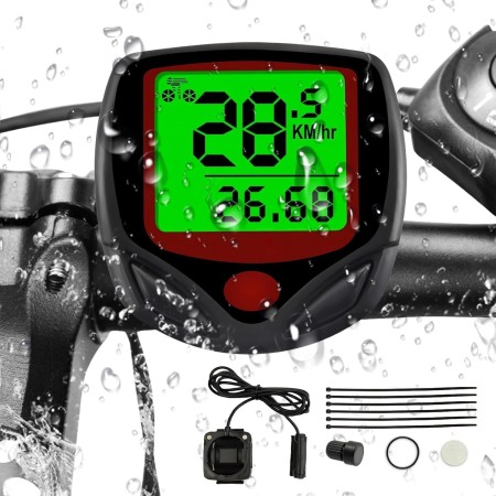 Ciclocomputador, Cuentakilometros Bicicleta 19 Funciones IP54 Resistente Al Agua, Velocímetro De Bicicleta con Pantalla LED de