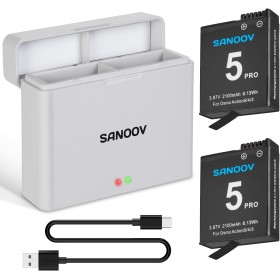 SANOOV OSMO Action 5 Pro Batería de Cargador Kit 2x2100mAh Osmo Action 5 Pro/4/3 Batería de Repuesto y Cargador USB Tipo-C LED