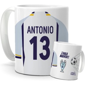 Taza Personalizada Real Madrid | Tazas de Desayuno Fútbol | Regalo Original para Merengues | Fútbol para Niños | Regalos