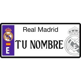 Real Madrid Matrícula Personalizada con tu Nombre - Medidas 6 x 14 Centímetros