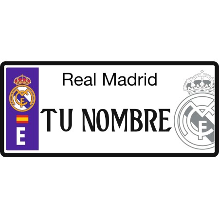 Real Madrid Matrícula Personalizada con tu Nombre - Medidas 6 x 14 Centímetros