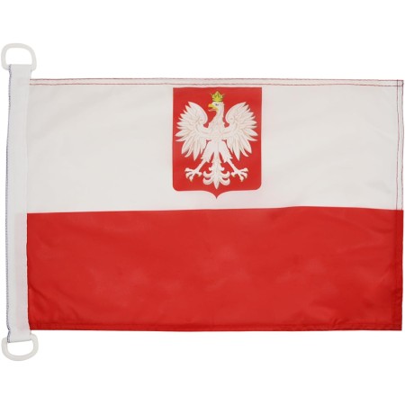 BANDERA NAUTICA de POLONIA CON AGUILA 45x30cm - Pabellón de conveniencia POLACA CON ARMAS 30 x 45 cm anillos - AZ FLAG