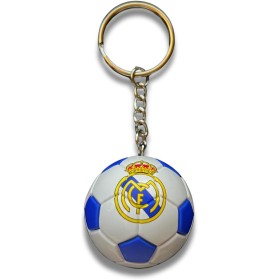 ZONREX Llavero de Balón Real Madrid | Diseño Exclusivo en Blanco y Azul con Escudo del Real Madrid | Accesorio para Aficionados