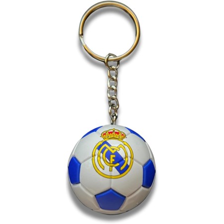 ZONREX Llavero de Balón Real Madrid | Diseño Exclusivo en Blanco y Azul con Escudo del Real Madrid | Accesorio para Aficionados