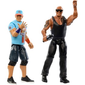 Mattel WWE Main Event Championship Showdown - Juego de 2 figuras de acción y accesorios, serie 19 The Rock vs John Cena