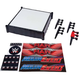 Mattel WWE Ring de superestrellas con pegatinas de Main Event y RAW, colchoneta con muelles y cuerdas elásticas tensadas, JDJ20