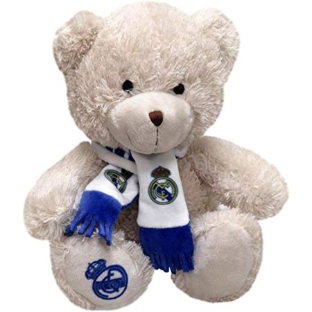 Real Madrid, Peluche Osito con Bufanda, Producto Oficial Real Madrid, Dimensión 20 cm, Color Marrón (CyP Brands)