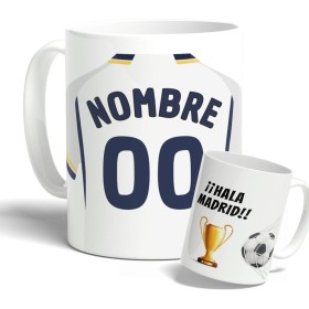 Taza Personalizada con nombre de Fútbol Madrid. Tazas de Desayuno personalizada. Regalo Original para Aficionados del Futbol.