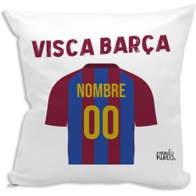 mundohuevo Cojin Decorativo y Personalizado con Texto. Incluye Relleno. Regalo Original. Barcelona. Regalo Equipo de Futbol.