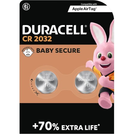 DURACELL CR2032 Pilas de botón de litio 3 V (pack de 2) - Hasta un 70 % extra duración - Tecnología Baby Secure - Recomendadas