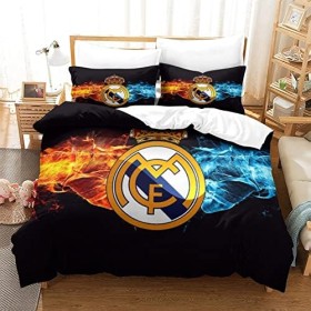 WINUO Equipo de Fútbol Real Madrid Juego de Funda Nórdica 135X200cm (Cama de 90) Funda de Edredón de Microfibra Suave con 2