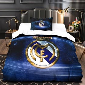 Real Madrid Funda De Edredón con Estampado 3D,Ropa De Cama Fútbol Clubs Funda Nórdica,de Microfibra,Juegos De 3 Piezas para