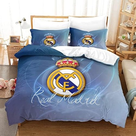 WINUO Equipo de Fútbol Real Madrid Juego de Funda Nórdica 135X200cm (Cama de 90) Funda de Edredón de Microfibra Suave con 2