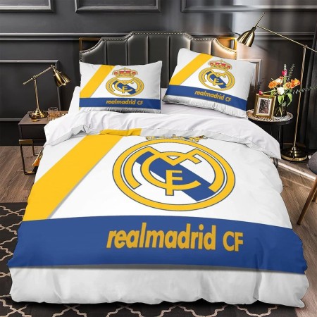 Equipo de Fútbol Real Madrid Juego de Funda Nórdica Cama de 90cm Funda de Edredón de Microfibra Suave con 2 Fundas de Almohada