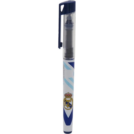 Real Madrid - Bolígrafo Roller con Tinta Líquida, con Tapa, Color Blanco y Azul, Producto Oficial (CyP Brands)