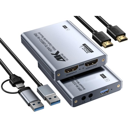 Fulfalic capturadora de Video, capturadora Audio y Video, Tarjeta de Captura USB 3.0 4K HDMI Loop-out, 1080P 60FPS/2K 30FPS