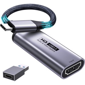 Fulfalic Tarjeta de captura de video, tarjeta de captura HDMI 4K a USB C 3.0, 1080P HD 60 fps, grabador de audio y video en vivo