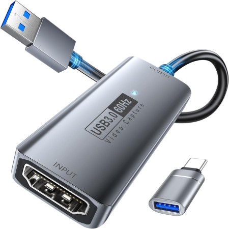 Fulfalic Tarjeta de captura de video, tarjeta de captura HDMI 4K a USB C 3.0, 1080P HD 60 fps, grabador de audio y video en vivo