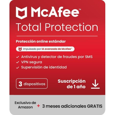 McAfee Total Protection para 3 dispositivos, 2025 |15 meses | VPN segura, el software de seguridad incluye antivirus, gestor de