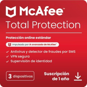 McAfee Total Protection para 3 dispositivos, 2025 |12 meses | VPN segura, el software de seguridad incluye antivirus, gestor de