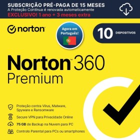 Norton 360 Premium 2025| Antivírus 10 Dispositivos| 15 meses com renovação automática| Descarga digital