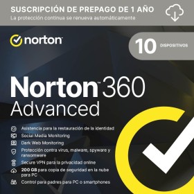 Norton 360 Advanced 2025 │ 10 Dispositivos │ 12 meses renovación automática │ Social Media, Dark Web Monitoring y VPN │ Código