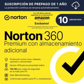 Norton 360 Premium Exclusivo Amazon*|Antivirus 10 Dispositivos|1 año con renovación automática| Descarga digital