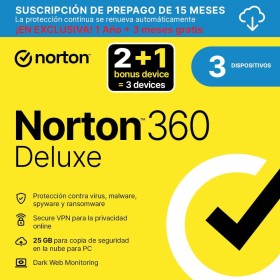 Norton 360 Deluxe 2025 |Antivirus 2+1 Dispositivos|15 meses con renovación automática| Descarga digital