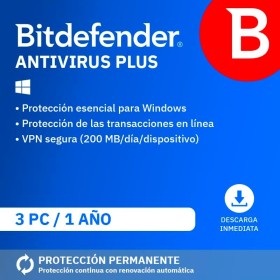 Bitdefender Antivirus Plus 2025 | 3 Dispositivos | 1 Año | PC | Código de activación por email | Renovación automática